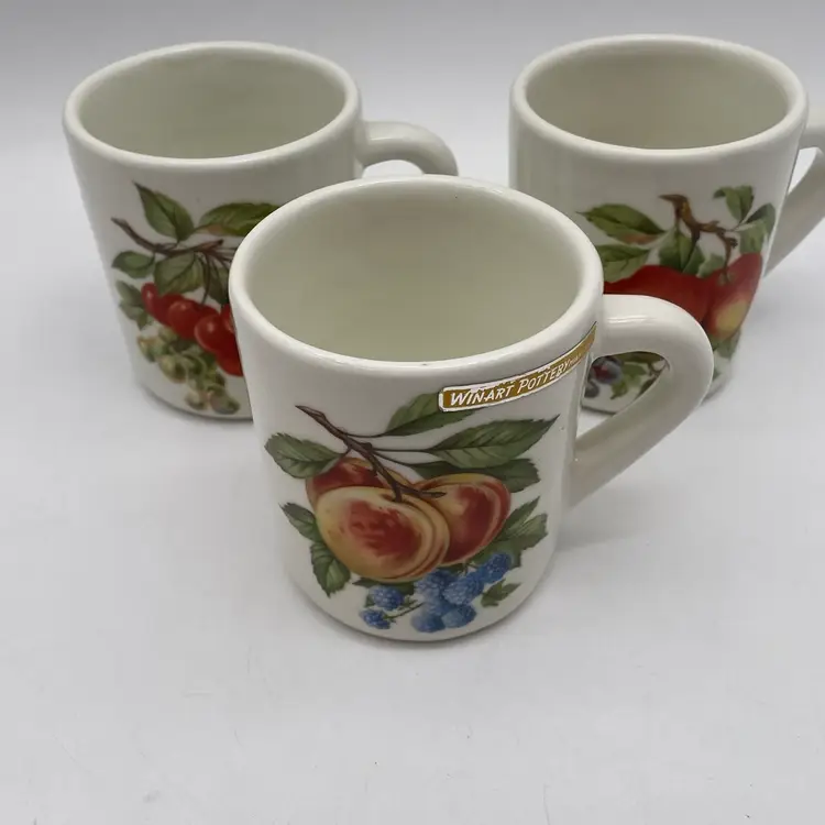 Lot Of 3 Vintage Winart Pottery Mugs With Fruit Designs