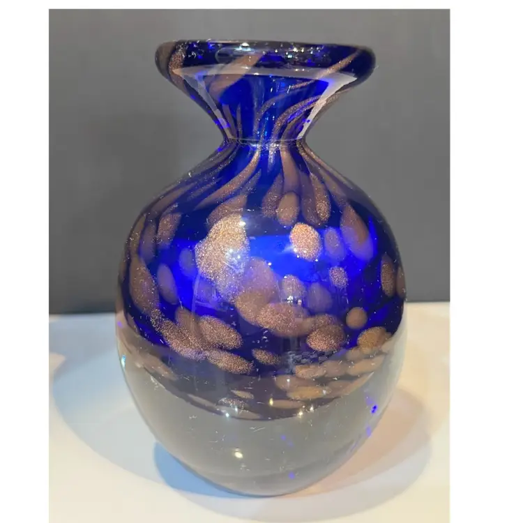 Cobalt And Copper Small Glass Vase