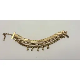 27526 - Three Strand Gold Tone Bracelet Stars & Link Chain 10”