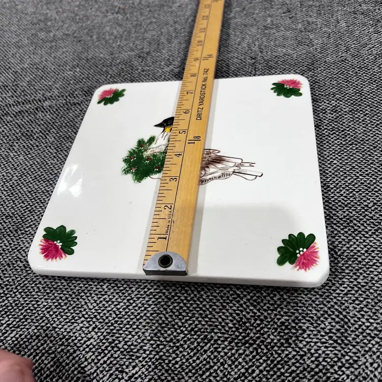 025 Vintage Christmas Duck Bird Tile Kitchen Trivet Hand Painted Grannycore Cottage