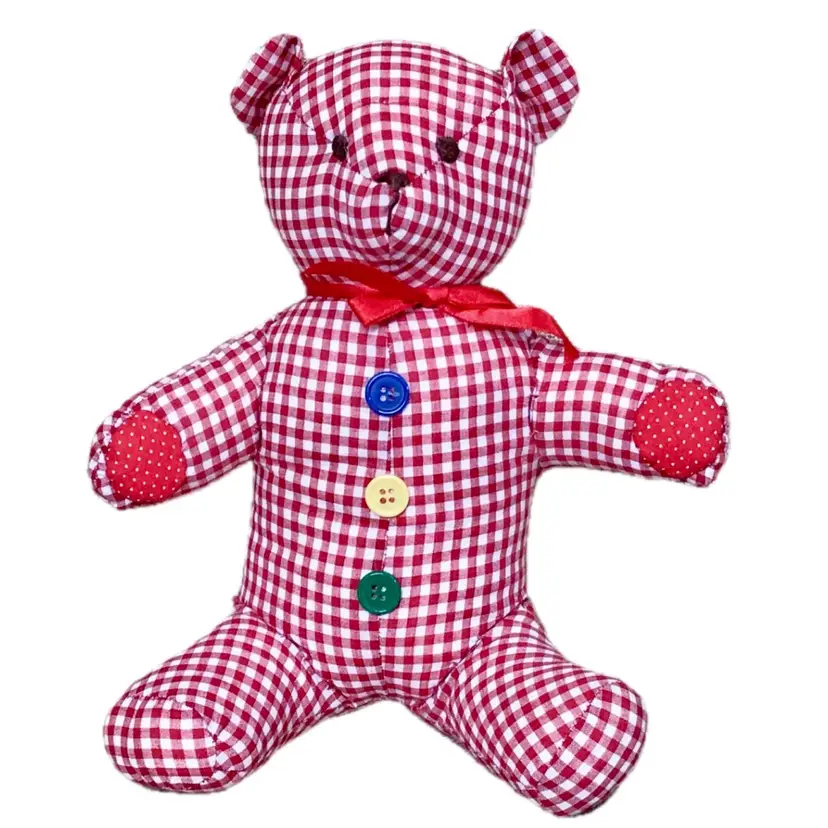 Vintage Kurt Adler Red White Gingham Plaid Teddy Bear Plush Stuffed Animal Rare