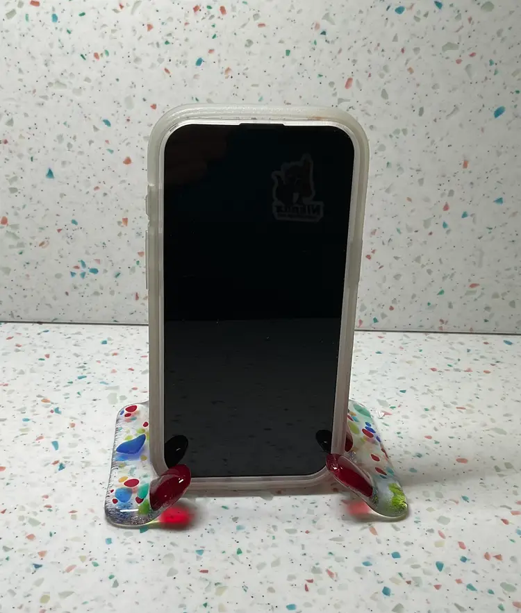 Fused glass cell phone holder