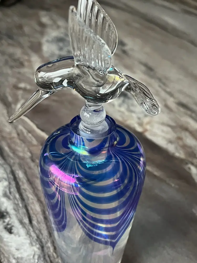 Clear Hummingbird with Blue Feather Design Perfume Bottle