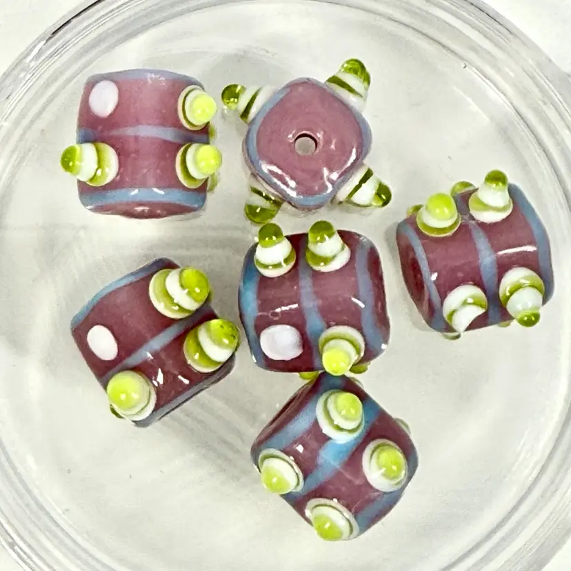 6 Glass Hobnail Beads - India - w/Container AS IS (3)