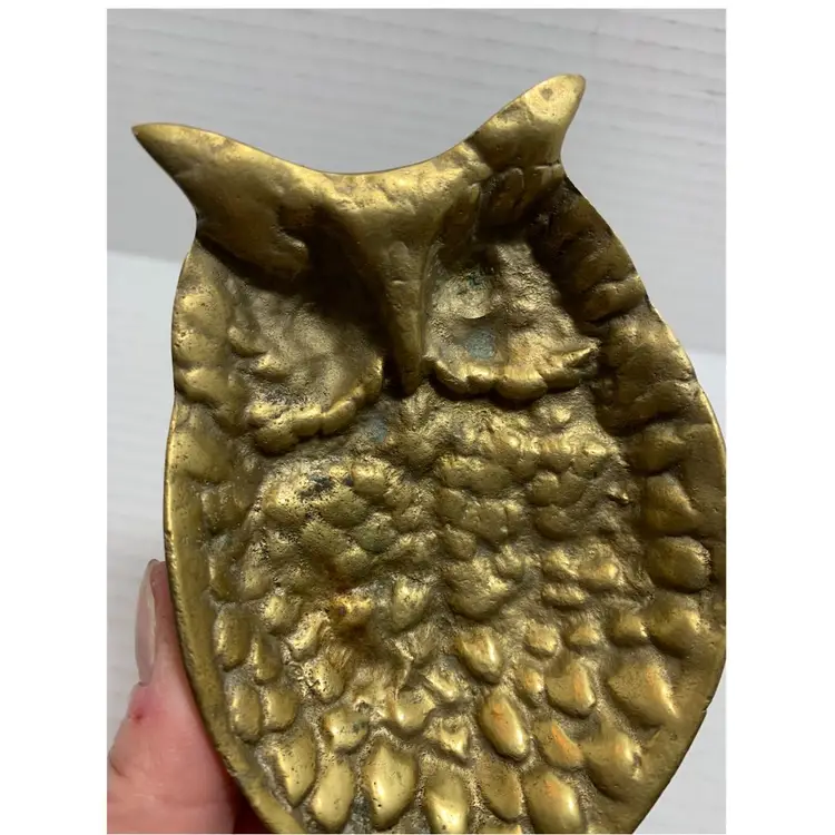 VTG Brass Heavy Owl Trinket, Coin Dish.