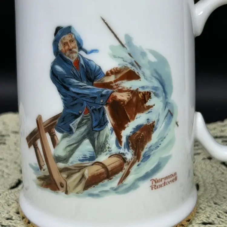 Vintage Porcelain With Gold Trim Tankard “Braving The Storm” By Norman Rockwell