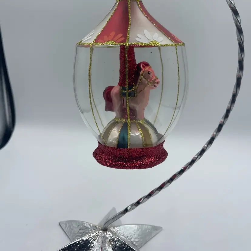 Christel Dauwe Collection Pink carousel horse I. Glass Dome 6.5” Rare