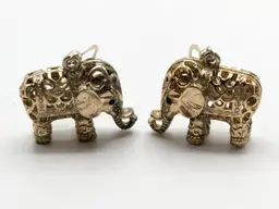 Elephant Filigree Silver Tone Pierced Earrings