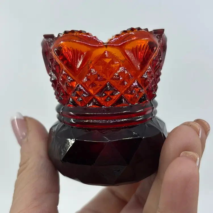 Westmoreland Amberina Fan & File Toothpick Holder 2.5”