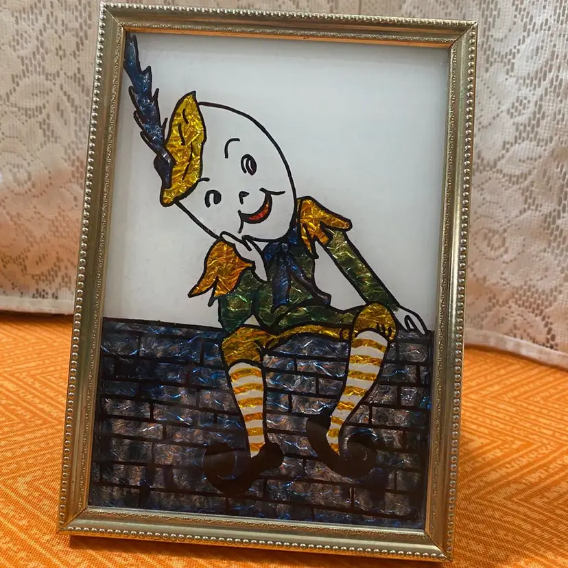 Humpty Before The Fall Handmade Foil Art In Old Metal Frame 