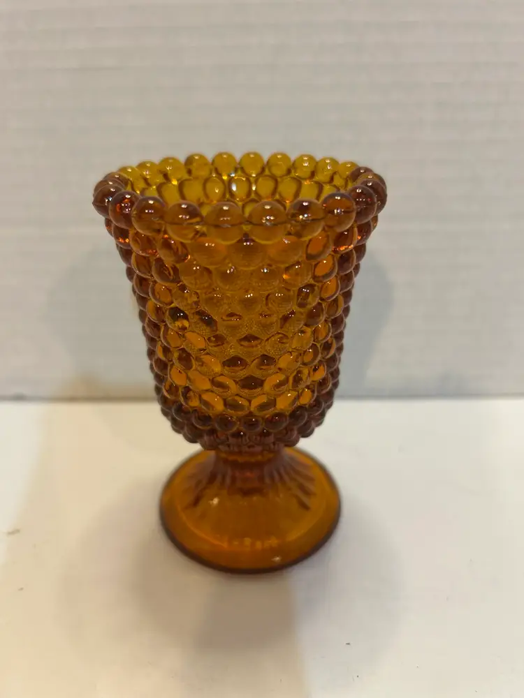 Vintage Hobnail Amber Pedestal Votive