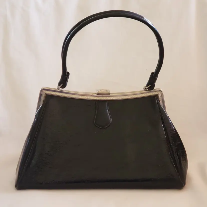 Mid Century Black Purse 1950s Style approx. 12 1/2" at base ok condition Vintage