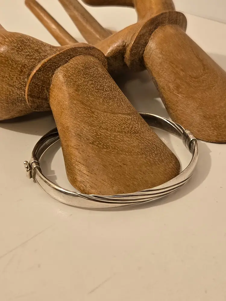 Sterling Silver 925 Hinged Textured Bangle Bracelet