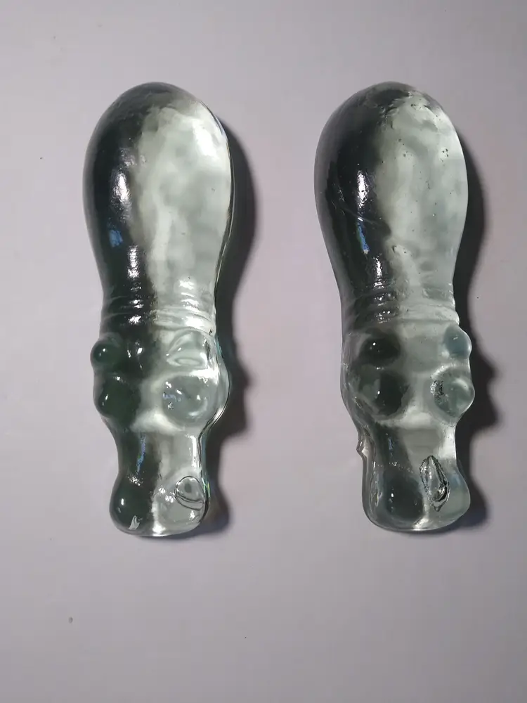 Kosta Boda Style Swimming Hippo Glass Paperweights x 2 Very Nice House Hippos!