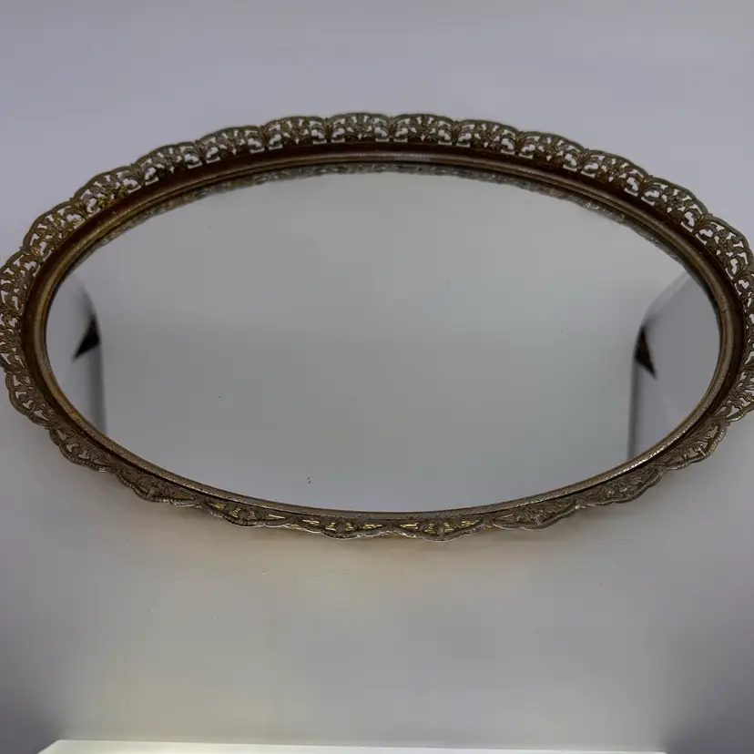 Ornate Brass Oval Mirror 13.5”