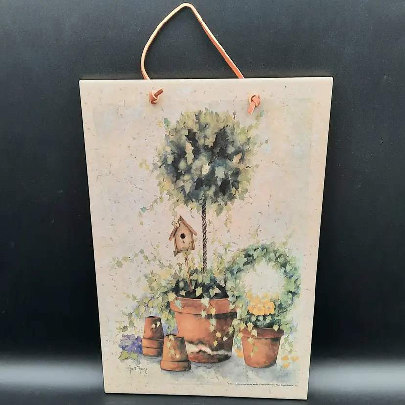 Annette Moreing Topiary Gardening Birdhouse Tile Wall Hanging Decor