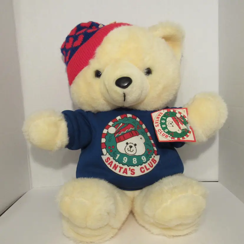 1989 Santa's Club Christmas Soft Plush Vintage Bear By Dan Dee, L 20" New w/Tags