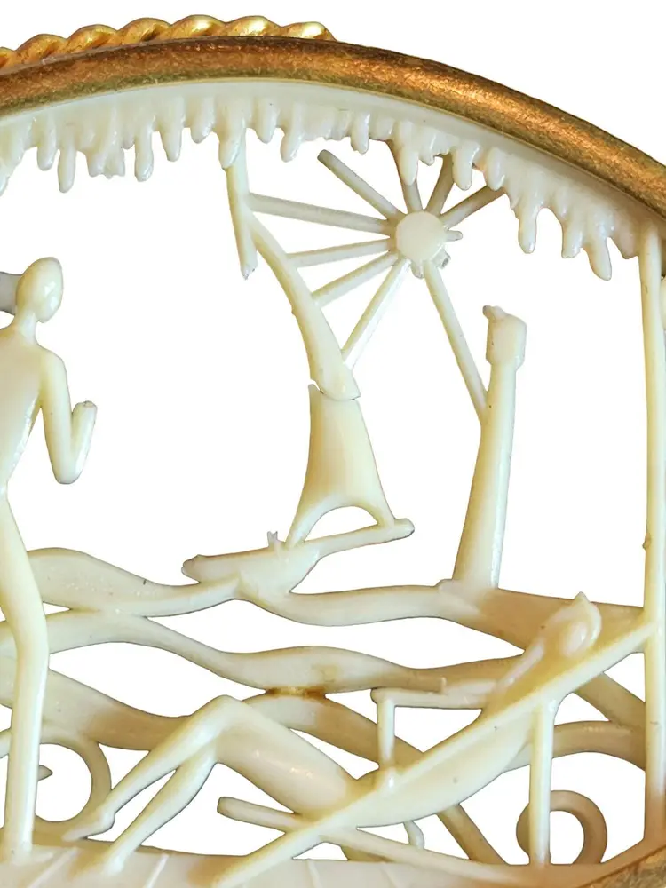 Vintage Signed Depose France Celluloid Brooch w/ Trombone Clasp