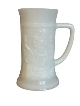 Vintage Federal Milk Glass Beer Stein Tavern Scene White