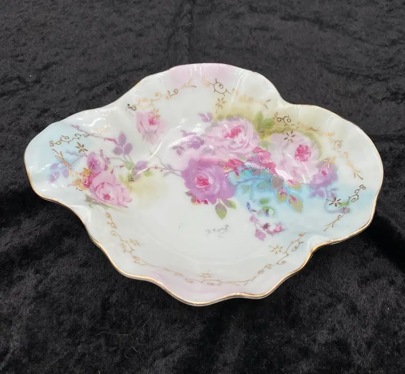 Vintage MCM Royal Crown (Japan) Bon Bon Dish, "Chantilly Rose", Painted P. Kent
