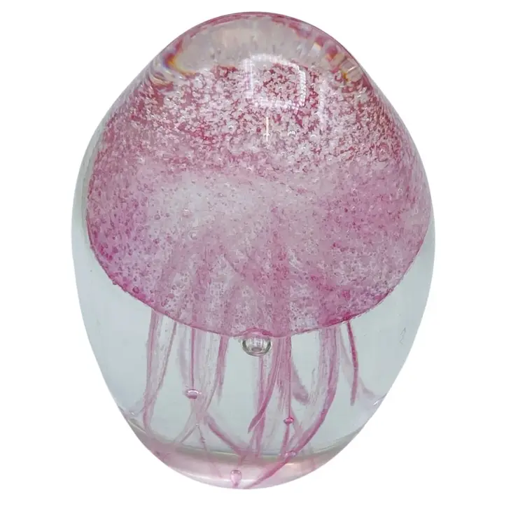 Art Glass Pink Jellyfish Paperweight Funky Bottom Bubble