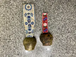 Embroidered Tapestry Cow Bells (2) Vtg Floral Wall Hanging Farmhouse Cottagecore