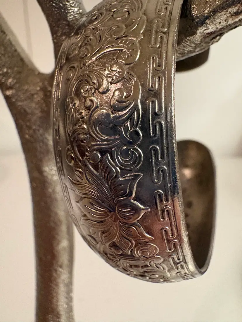 Silver Bangle Bracelet with Scrolls  Vintage Boho Jewelry