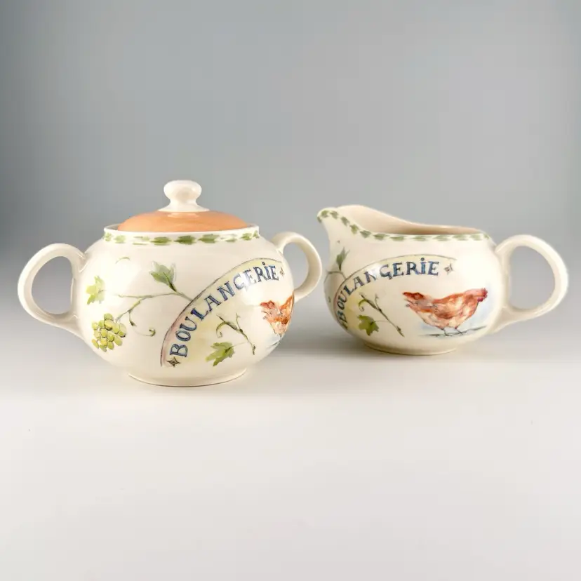 Royal Stafford "Cafe Provence" Boulangerie Earthenware Sugar & Creamer Set, Vintage Made in England