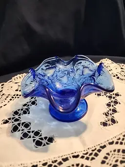 Fenton cobalt blue strawberry candy dish