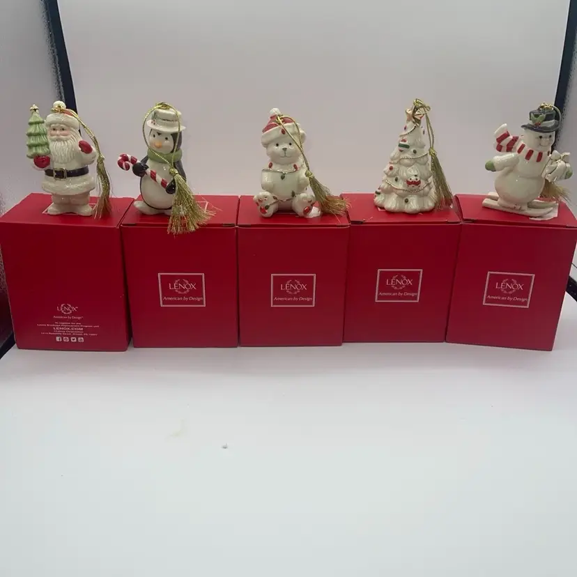 Lenox Very Merry Porcelain Ornaments Set of 5 Penguin Tree Santa Snowman Bear