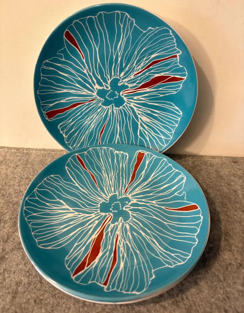 4 Ikea 8.25" Bulbra Turquoise Flower Plates  # 2814