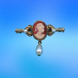 Vintage Cameo Brooch with Faux Pearls & Drop Pendant – Victorian Revival Style