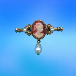 Vintage Cameo Brooch with Faux Pearls & Drop Pendant – Victorian Revival Style