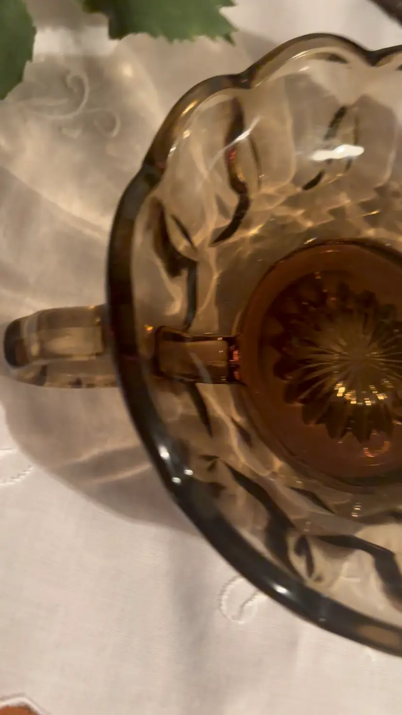 Vintage Anchor Hocking Smoky Glass Scalloped Candy Dish