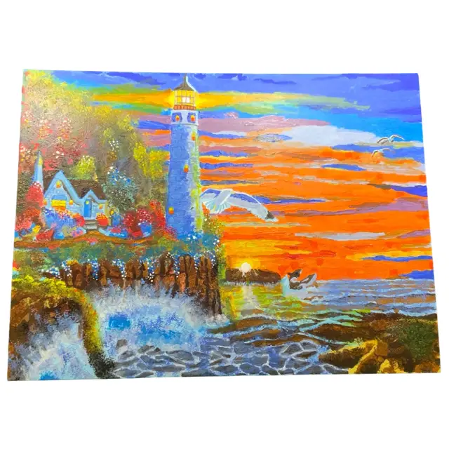 33 “Sunset By The Sea” By Art. Signed By Artist 15” By 11” Oil On Art Board