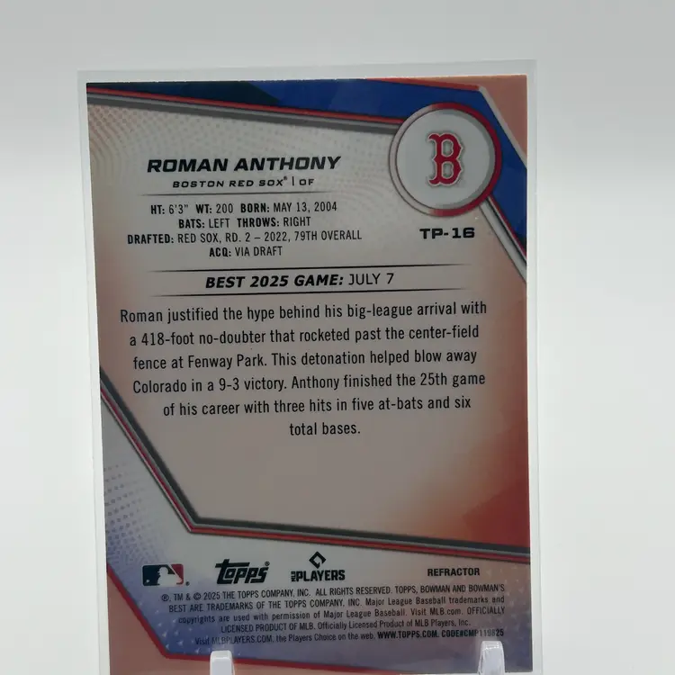 Roman Anthony 2025 Bowman’s Best Refractor Boston Red Sox