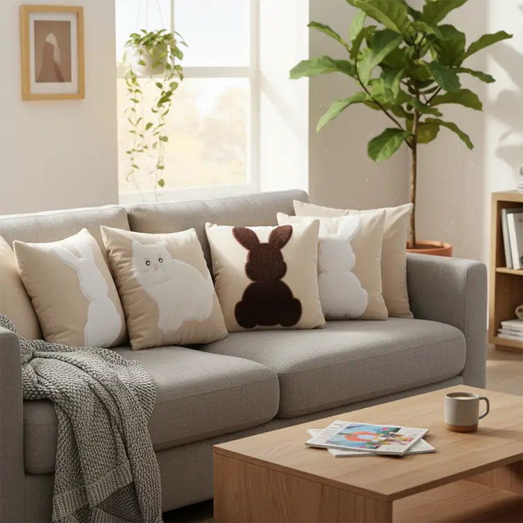 SOGA 6PC Animal Silhouette Pillowcase Set White Bunny, Bunny & Cat Pillow Covers 45cm