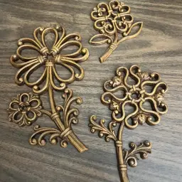 Set of 3 Dart Syroco Vintage 70’s Brown Faux Wicker Cottagecore Plastic Flowers