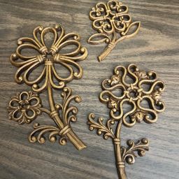 Set of 3 Dart Syroco Vintage 70’s Brown Faux Wicker Cottagecore Plastic Flowers
