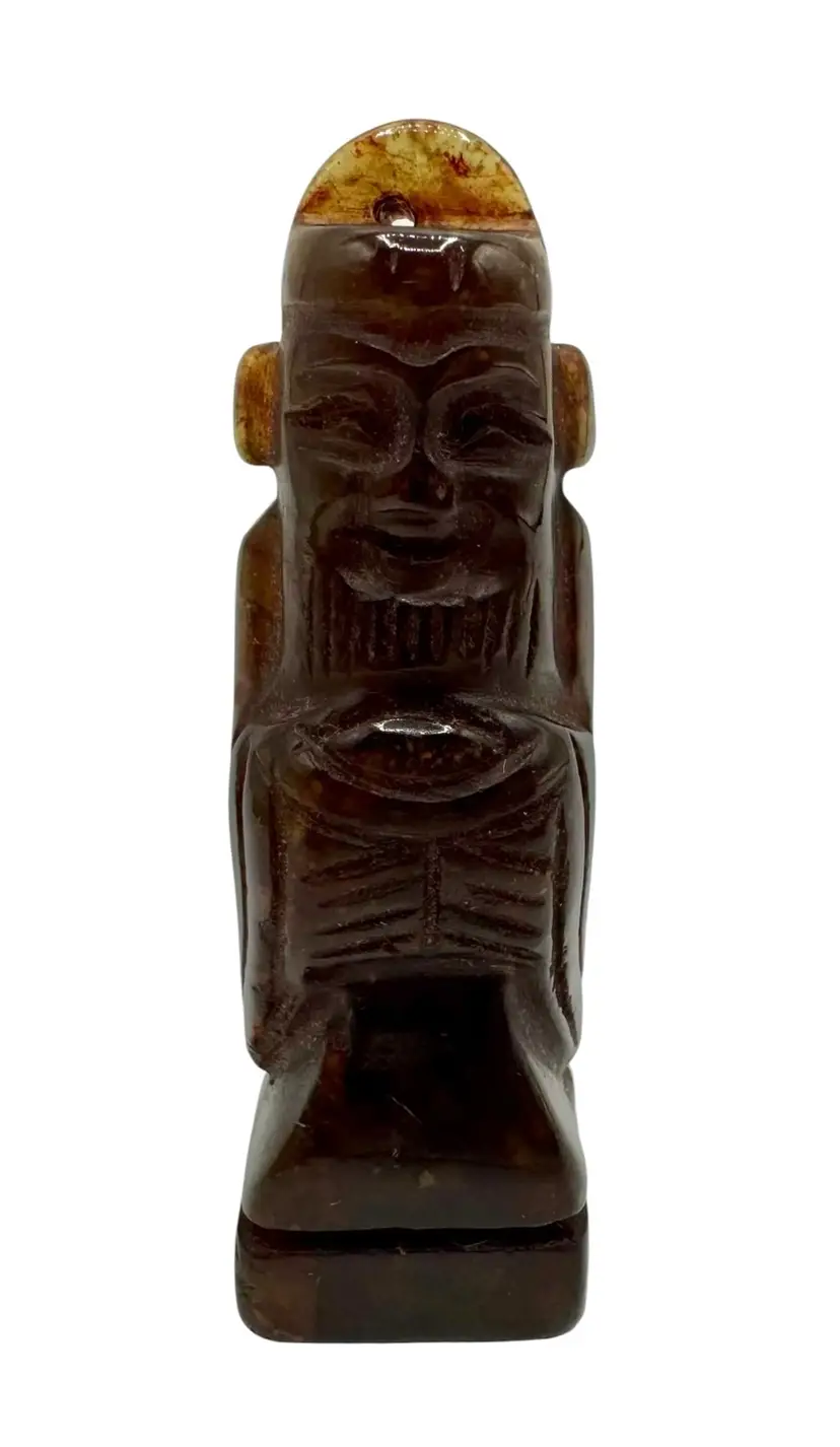 Vintage Carved Jade Stone Old Wise Man Pendant Figure Talisman Charm Bearded