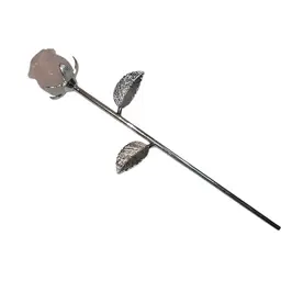 Carved Rose Quarts Rose On Metal Branch 8”