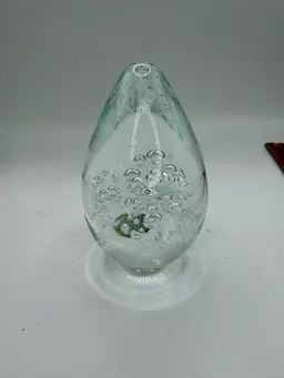 Vintage Konst Glashyttan Urshult Clear Crystal Glass Bubbles Egg Shaped Paperweight Label