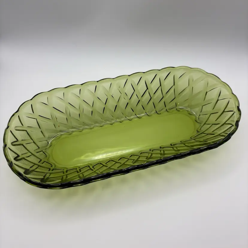Green Glass Basket Dish