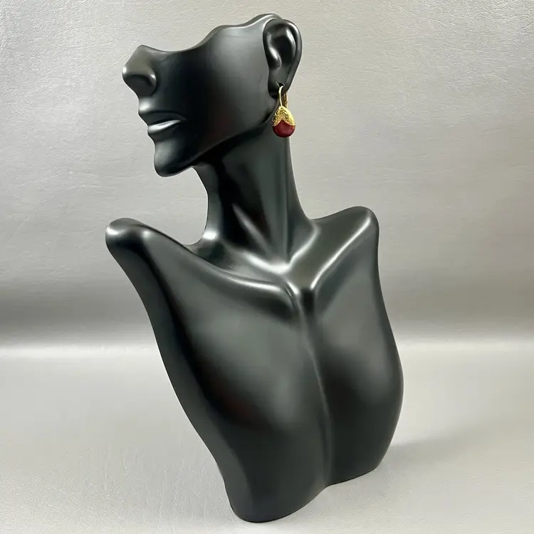 Edgar Berebi Gold Tone Red Enamel Teardrop Drop Earrings Leverback Signed E.B.