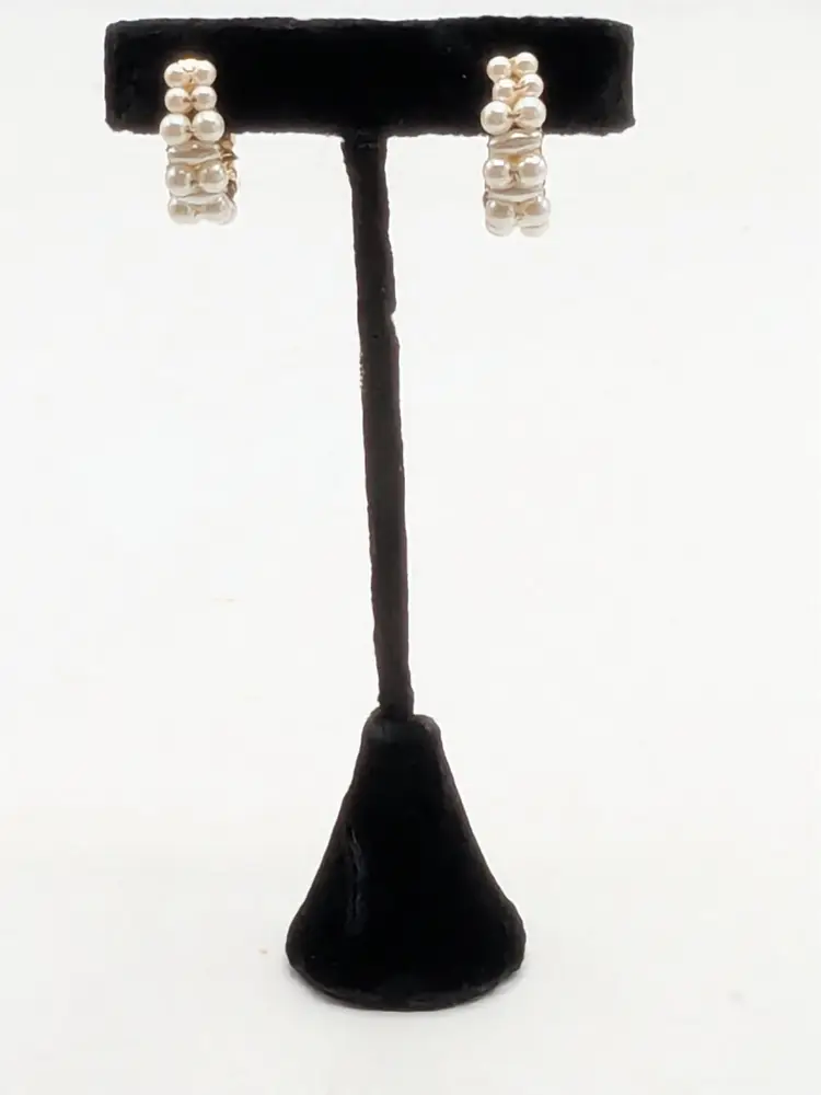 Gold Tone Faux Pearl Hoop Clip-On Earrings