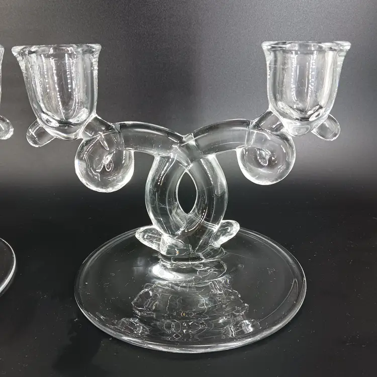 Pair Of Heisey Lariat Double Candle Stick Candle Holders  Vintage
