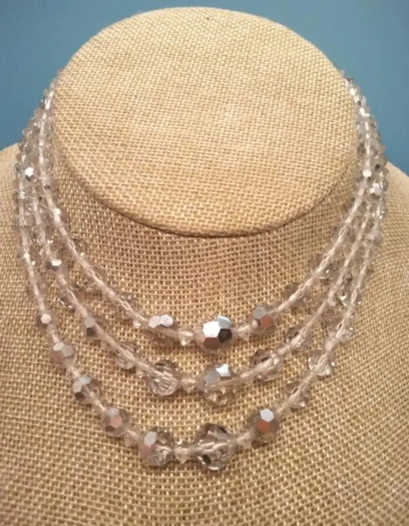 Vintage Multi-strand Crystal And Aroura Borialis Beaded Necklace, By CORO