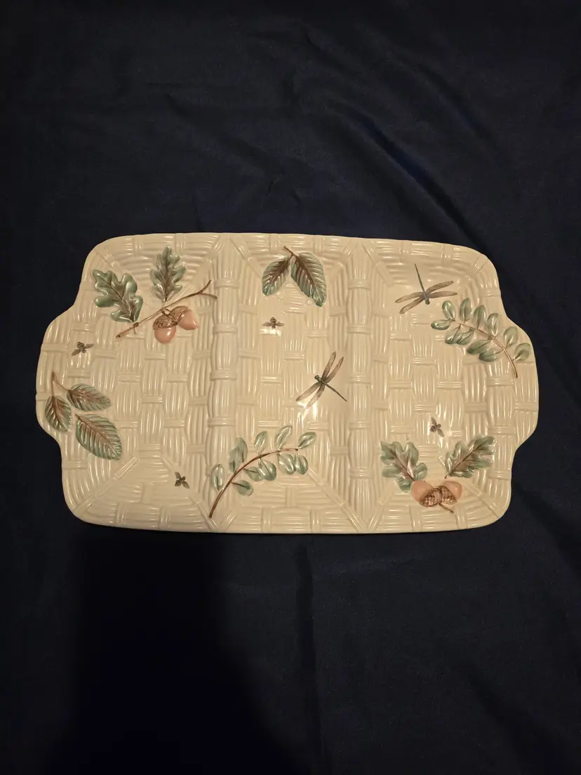 Vintage Pfaltzgraff Naturewood Basketweave 3 Section Platter