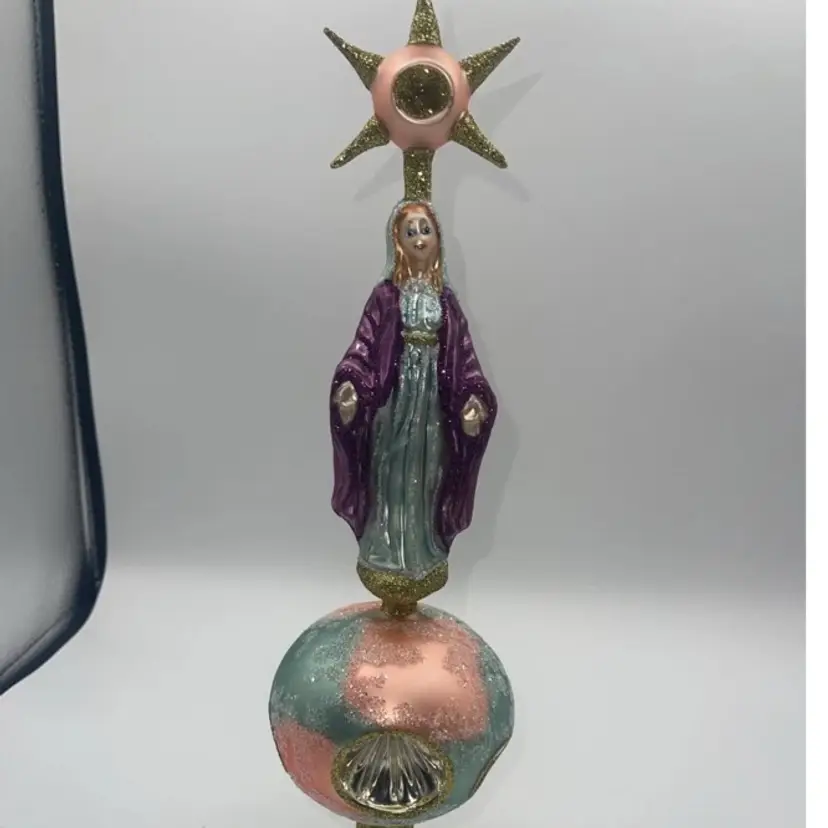 Larry Fraga Holy Night Finial Glass Tree Topper Mary Christmas 14”