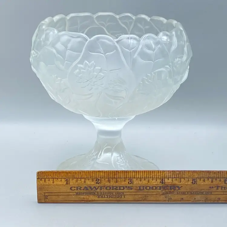 Fenton Water Lilly Frosted Satin Glass Pedestal Compote READ